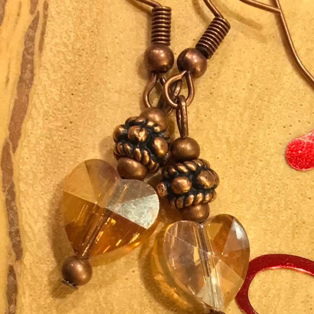 Crystal Glass Iridescent Heart Earrings.